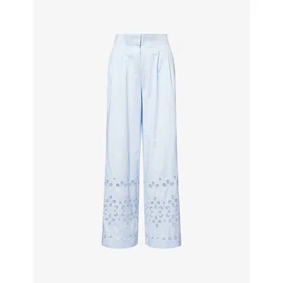 Mona Alshebil Womens Light Blue Henna Wide-leg Cotton Trousers