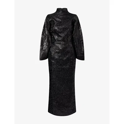 Mona Alshebil Womens Exagerrated Long-sleeves Woven Maxi Dress Black