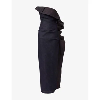 Mona Alshebil Womens Ruffled Strapless Stretch-denim Gown Dark Blue
