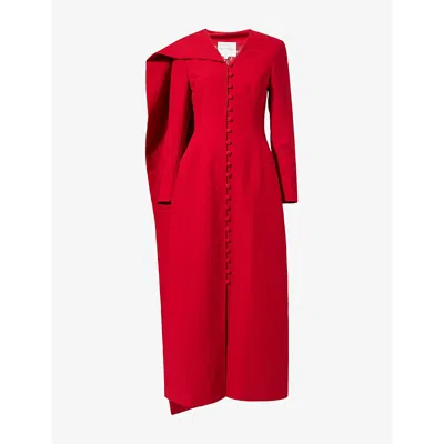 Mona Alshebil Womens Scarf Long-sleeves Woven Maxi Dress Red