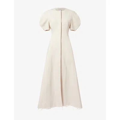 Mona Alshebil Womens Off White Flared Round-neck Denim Maxi Dress