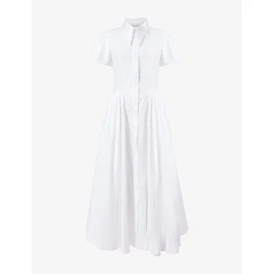 Mona Alshebil Womens Off White Gathered Belted Cotton-poplin Maxi Dress
