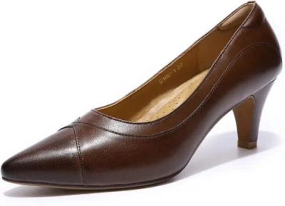 Pre-owned Mona Flying Leather Retro Pointed Toe Pumps Women High Heels Dressy Casual... In Coffee