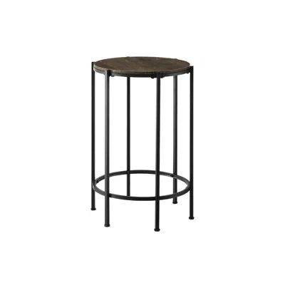 Monarch Accent Table, End, Round Dark Oak Laminate, Black Metal, Contemporary