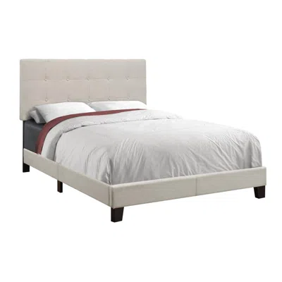 Monarch Bed, Full Size, Bedroom, Upholstered, Beige Linen Look, Black Wood Legs In Neutral