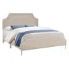 Monarch Bed, Queen Size, Bedroom, Upholstered, Beige Linen Look, Chrome