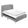 Monarch Bed, Queen Size, Bedroom, Upholstered, Grey Linen Look, Chrome