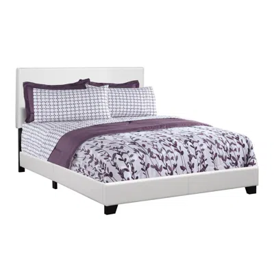 Monarch Bed, Queen Size, Bedroom, Upholstered, White Leather Look, Transitional