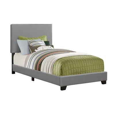 Monarch Bed, Twin Size, Bedroom, Upholstered, Grey Leather Look, Transitional In Gray