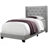 Monarch Bed, Twin Size, Teen, Upholstered, Grey Velvet, Chrome Trim, Transitional