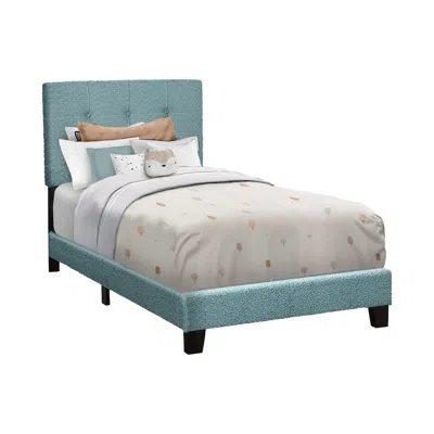 Monarch Bed, Twin Size, Upholstered Light Blue Boucle, Transitional