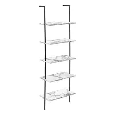Monarch Bookshelf, Bookcase, Etagere, Ladder, 5 Tier, 72h, Office, Bedroom, White Marbl In Gray