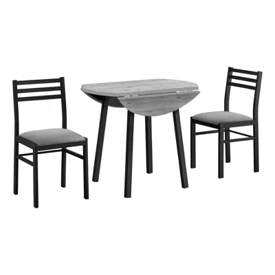 Monarch Dining Table Set, 3pcs Set, Small, 35 Drop Leaf, Kitchen, Black Metal In Gray