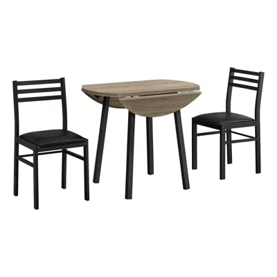 Monarch Dining Table Set, 3pcs Set, Small, 35 Drop Leaf, Kitchen, Black Metal