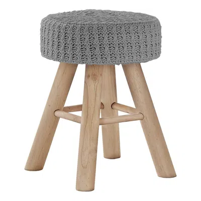 Monarch Ottoman, Pouf, Footrest, Foot Stool, 12 Round, Grey Velvet, Natural Wood Legs