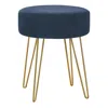 Monarch Ottoman, Pouf, Footrest, Foot Stool, 14 Round, Blue Fabric, Gold