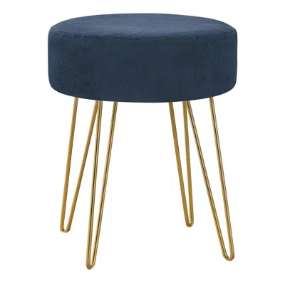 Monarch Ottoman, Pouf, Footrest, Foot Stool, 14 Round, Blue Fabric, Gold