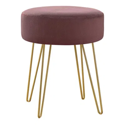 Monarch Ottoman, Pouf, Footrest, Foot Stool, 14 Round, Pink Fabric, Gold