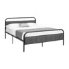 Monarch Platform Bed, Queen Size, Grey Linen Look, Black Metal, Contemporary
