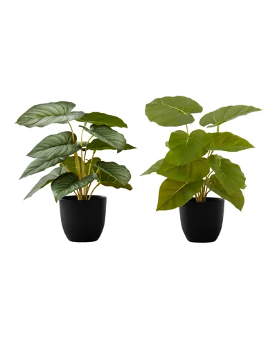Monarch Specialties 13" Indoor Artificial Epipremnum Plants With Decorative Black Pots, Set Of 2 In Green