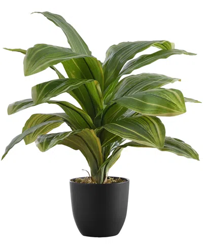 Monarch Specialties 17" Indoor Artificial Dracaena Plant With Decorative Black Pot In Green