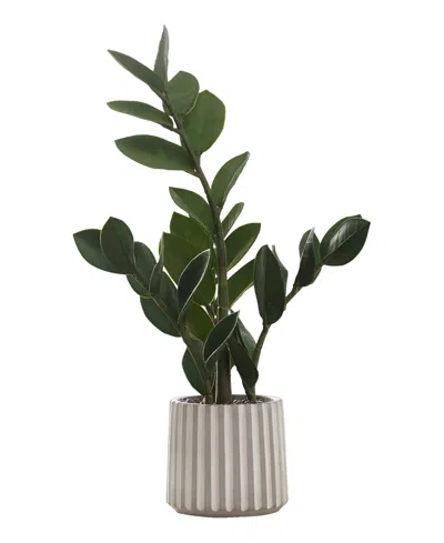 Monarch Specialties 20" Indoor Artificial Zz Plant With Decorative Grey Cement Pot In Green
