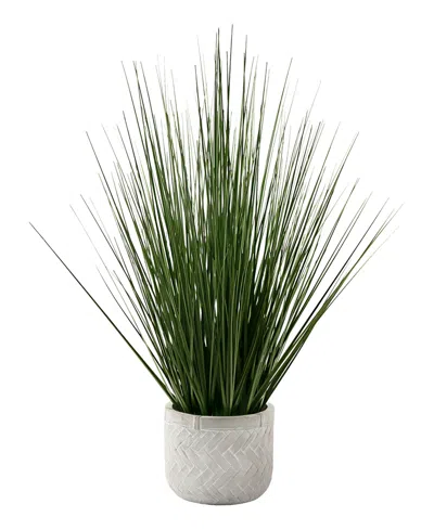 Monarch Specialties 21" Indoor Artificial Grass Plant With Decorative White Pot In Green