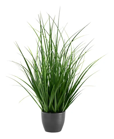 Monarch Specialties 23" Indoor Artificial Grass Plant With Decorative Black Pot In Green