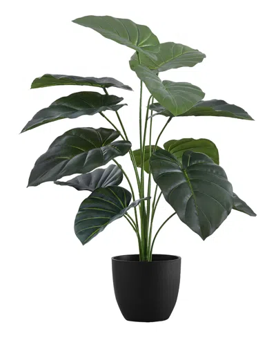 Monarch Specialties 24" Indoor Artificial Alocasia Plant With Decorative Black Pot In Green