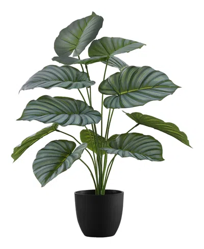 Monarch Specialties 24" Indoor Artificial Calathea Plant With Decorative Black Pot In Green