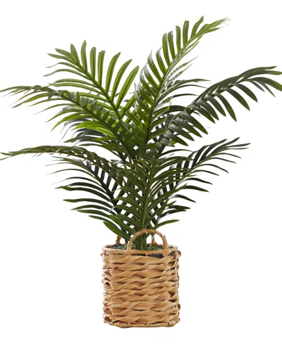 Monarch Specialties 24" Indoor Artificial Floor Palm Plant With Decorative Beige Woven Basket In Green