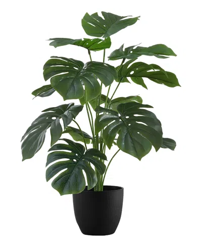 Monarch Specialties 24" Indoor Artificial Monstera Plant With Decorative Black Pot In Green