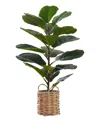 Monarch Specialties 28" Indoor Artificial Floor Fiddle Tree With Decorative Beige Woven Basket In Green