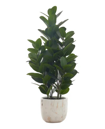 Monarch Specialties 31" Indoor Artificial Floor Garcinia Tree With Decorative White Cement Pot In Green