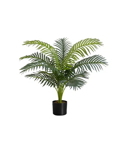 Monarch Specialties 34" Indoor Artificial Floor Palm Tree With Black Pot In Green