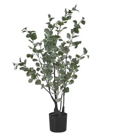 Monarch Specialties 35" Indoor Artificial Floor Eucalyptus Tree With Black Pot In Green