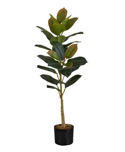 Monarch Specialties 40" Indoor Artificial Floor Rubber Tree With Black Pot In Green