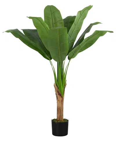 Monarch Specialties 43" Indoor Artificial Floor Banana Tree With Black Pot In Green
