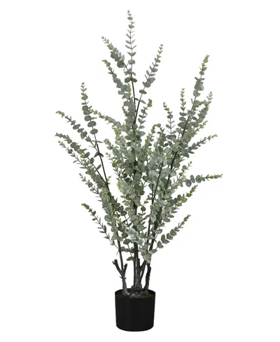 Monarch Specialties 44" Indoor Artificial Floor Eucalyptus Tree With Black Pot In Green