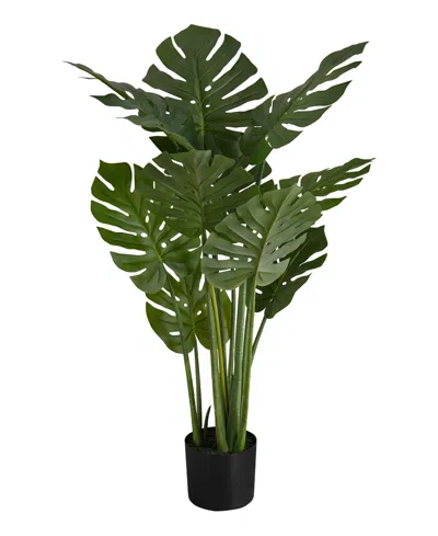 Monarch Specialties 45" Indoor Artificial Floor Monstera Tree With Black Pot In Green