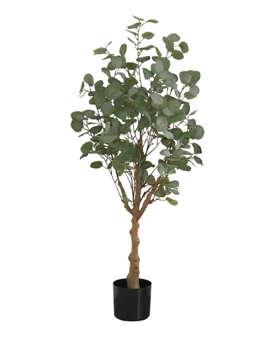 Monarch Specialties 46" Indoor Artificial Floor Eucalyptus Tree With Black Pot In Green