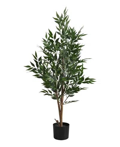 Monarch Specialties 47" Inddor Artificial Floor Acacia Tree With Black Pot In Green