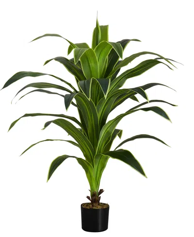 Monarch Specialties 47" Indoor Artificial Floor Dracaena Tree With Black Pot In Green