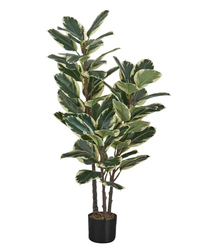 Monarch Specialties 47" Indoor Artificial Floor Oak Tree With Black Pot In Green