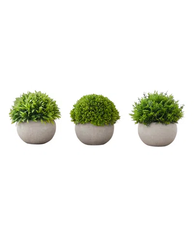 Monarch Specialties 5" Indoor Artificial Grass Plants With Decorative Grey Pots, Set Of 3 In Green
