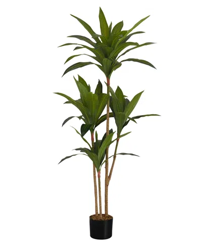 Monarch Specialties 51" Indoor Artificial Floor Dracaena Tree With Black Pot In Green