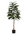 Monarch Specialties 52" Indoor Artificial Floor Rubber Tree With Black Pot In Green