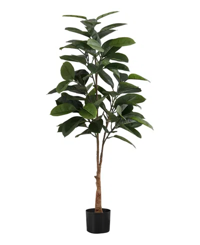 Monarch Specialties 52" Indoor Artificial Floor Rubber Tree With Black Pot In Green