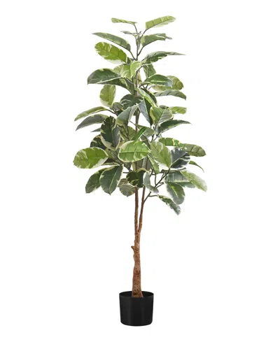 Monarch Specialties 52" Indoor Artificial Floor Rubber Tree With Black Pot In Light Green