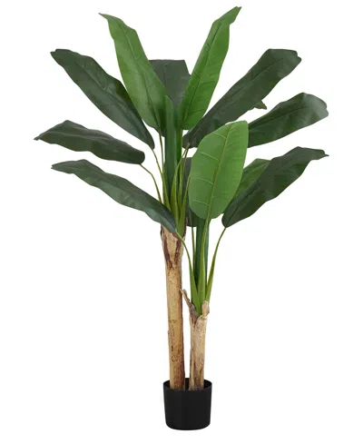 Monarch Specialties 55" Indoor Artificial Floor Banana Tree With Black Pot In Green